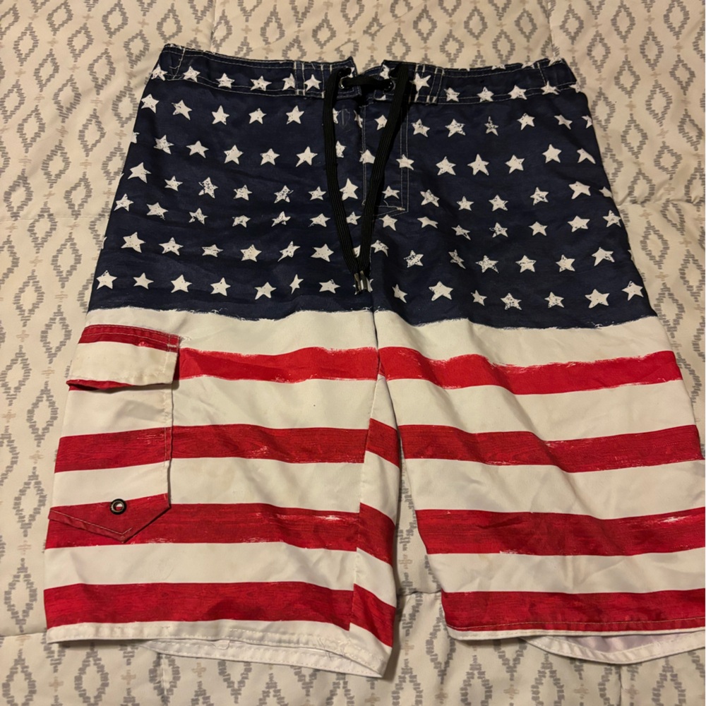 American flag swim trunks